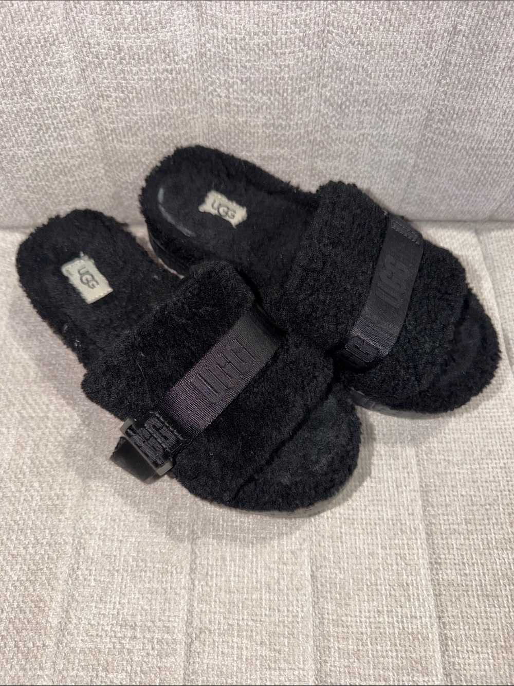 UGG Black Plush Slide Sandals